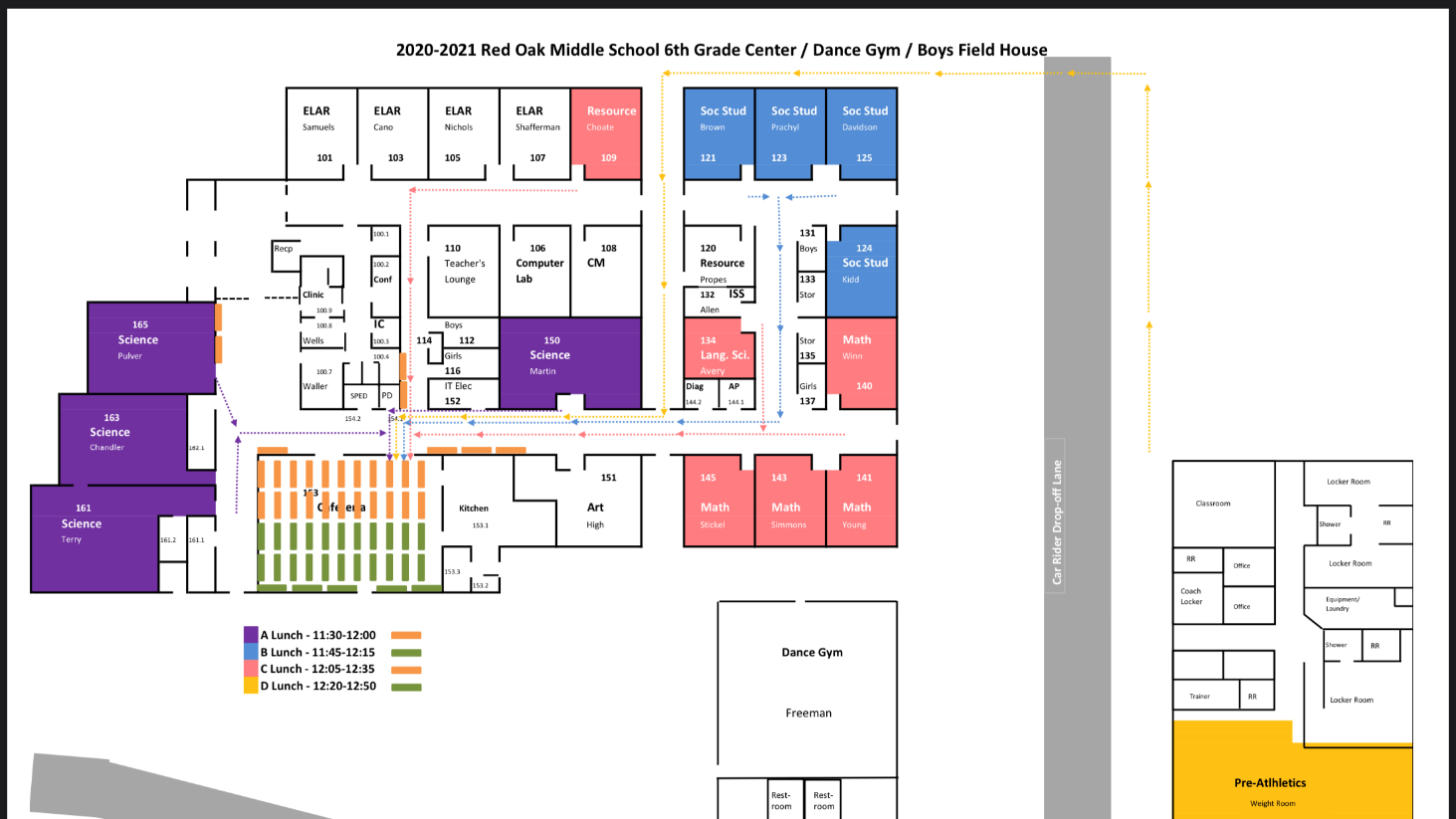 map showing seating for lunch  and times. 