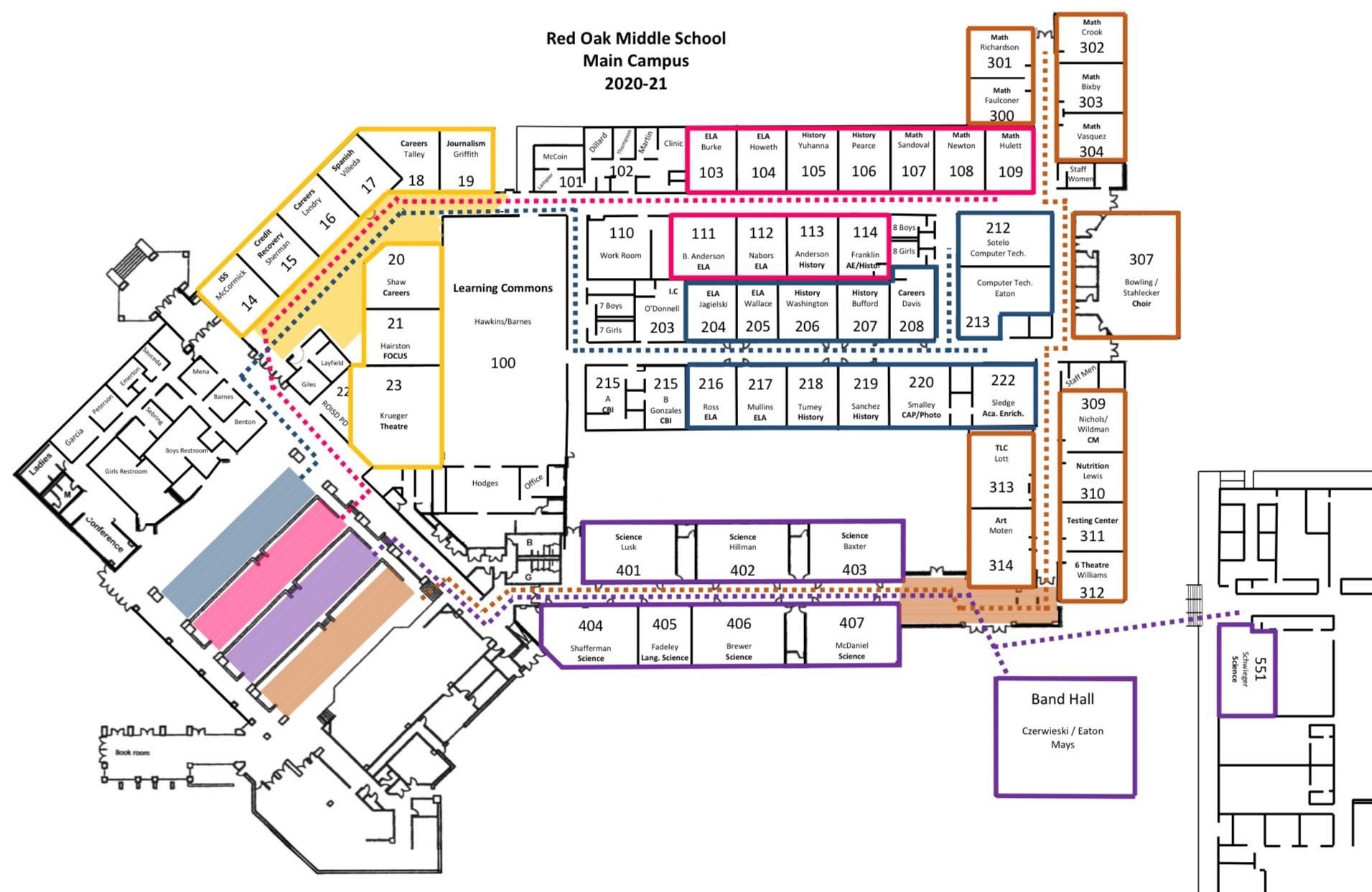 diagram showing designated hallways to be used during arrival procedures 