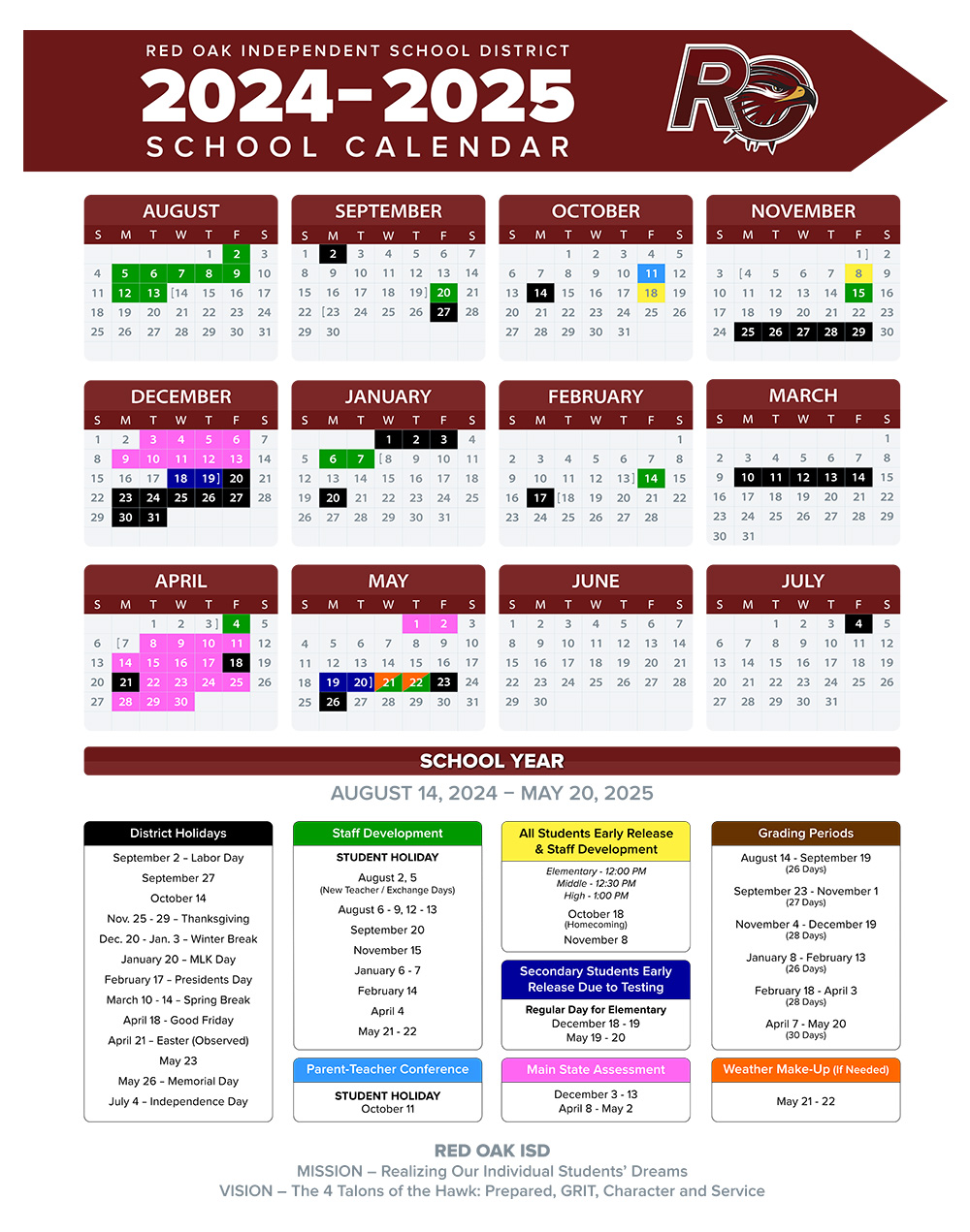 2024-2025 School Calendar